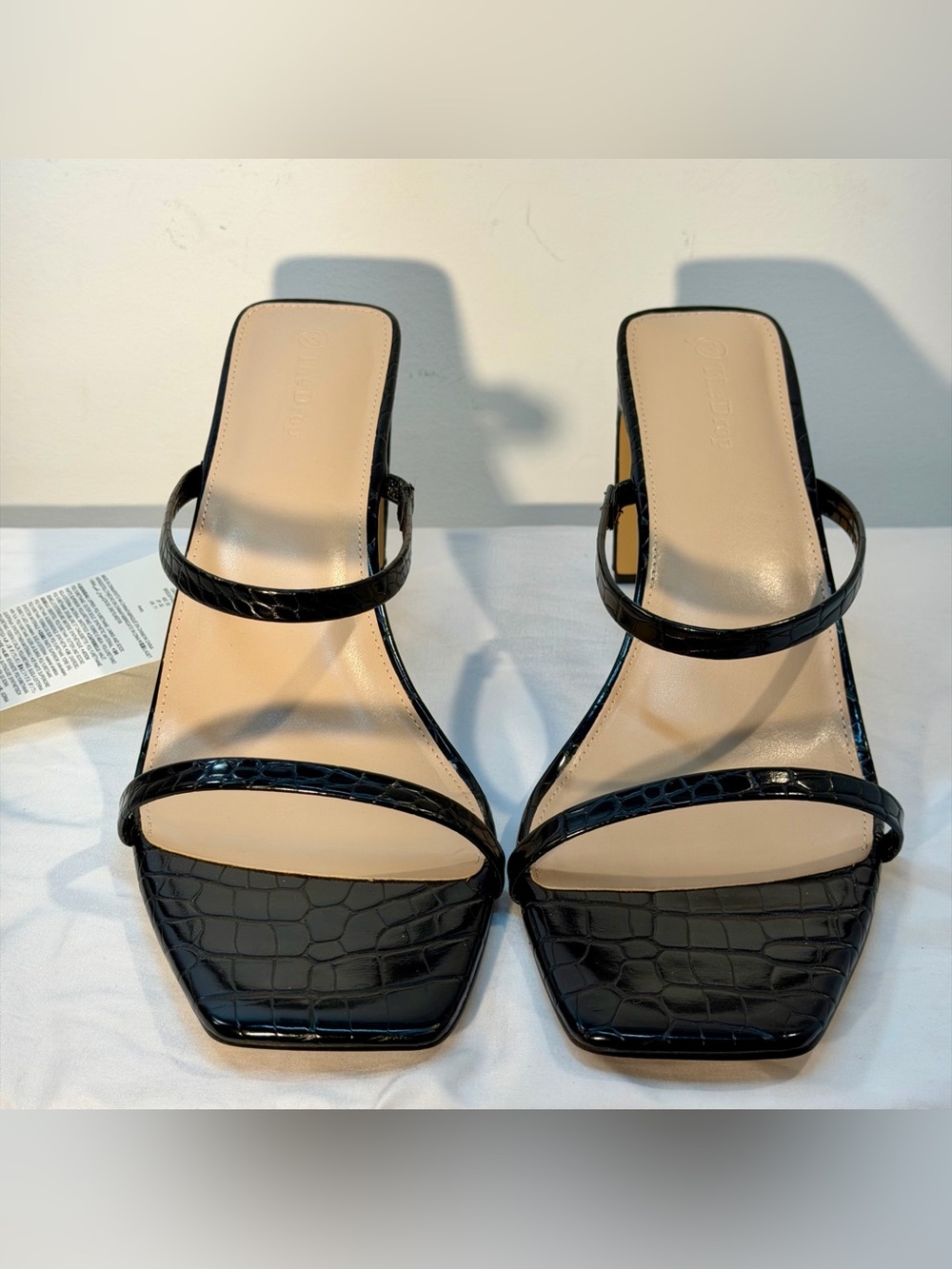 The Drop Avery Square Toe Croc Print Black Sandals